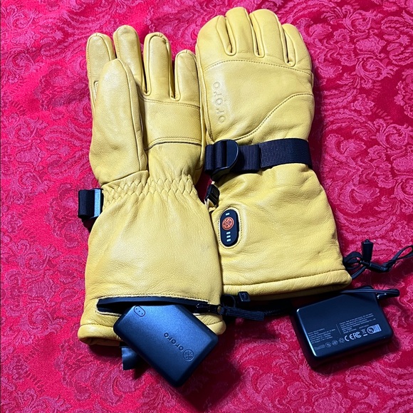 Ororo Yellow Leather Heated Gloves Size M Great Shape Battery Heating - Picture 8 of 16